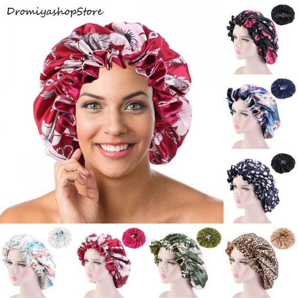 

beanie/skull caps hair satin bonnet for sleeping shower cap femme women night sleep head cover wide elastic band1, Blue;gray