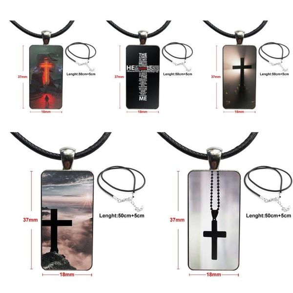 

pendant necklaces cross amazing landscape for girls wholesale fashion glass cabochon rectangle necklace choker jewelry, Silver
