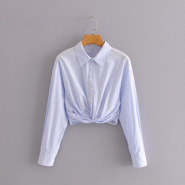 

women's blouses & shirts hem knotted short smock blouse print fashion striped ladies long sleeve office chic casual business women bow, White