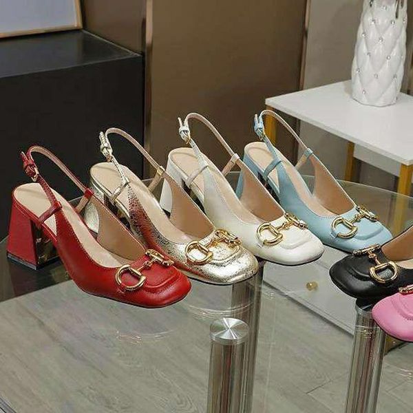 

Casual Shoes Beach Designer 2021 35-42 Fashion 100% Leather Belt Buckle Letter Size Heels Baotou Lady Metal Summer Heel Work Women Thic Rfsq, Black