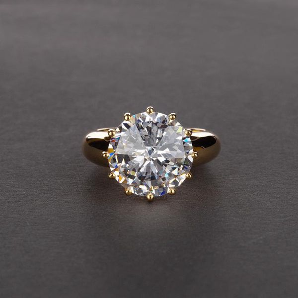 

cluster rings cmajor sterling silver synthetic diamond jewelry fashion 14ct imitation white yellow pink round classic ring for women, Golden;silver