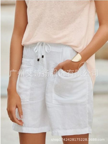 

casual summer women's pants solid color pocket lace up shorts, Black;white