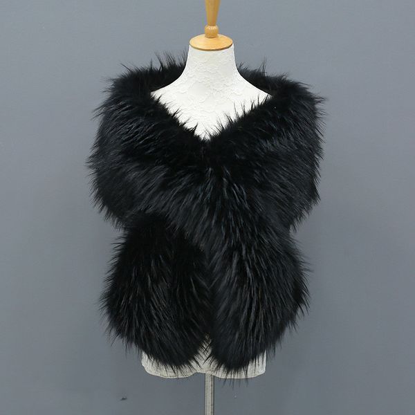

chic head scarf headwraps autumn women raccoon fur cape winter clothes solid fashion shawl faux fur scarves, Black