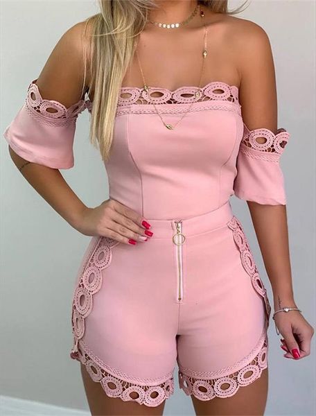 

off shoulder hollow out womens romper lace detail casual look, Black;white