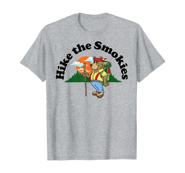 

hike the smokies cute funny bear hiker graphic t-shirt, White;black