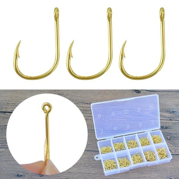 

iseama fishing hooks 500pcs/set golden fishhooks with eye high carbon steel freshwater carp barbed