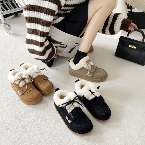 

boots snow women's winter 2021 style casual flat-bottomed plus velvet thick ankle warm plush cotton shoes women, Black