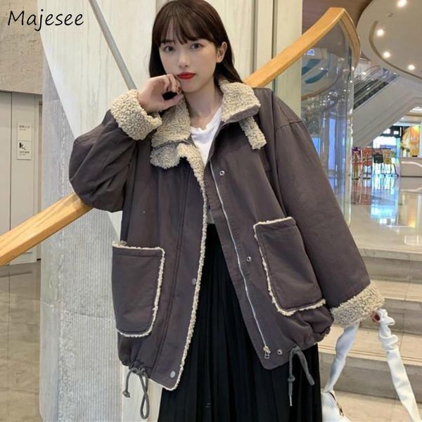 

parkas womens patchwork plus velvet winter warm bf loose students college style harajuku chic ulzzang vintage outwear casual ins women', Black
