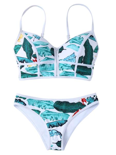 

women's swimwear women bikini swimsuit suit hawaii summer plant printed triangle female push up bathing suits beachwear maillot de bain, White;black