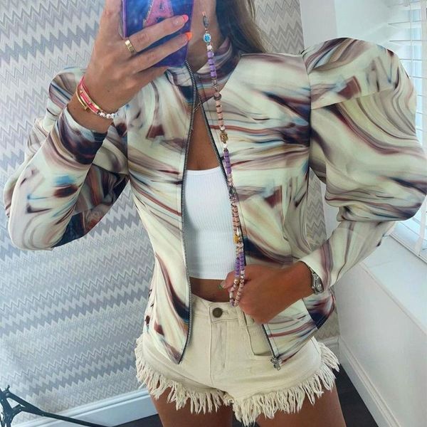 

women's jackets for women 2021 autumn clothes short coat puff sleeve zipper jacket harajuku high street vintage streetwear, Black;brown