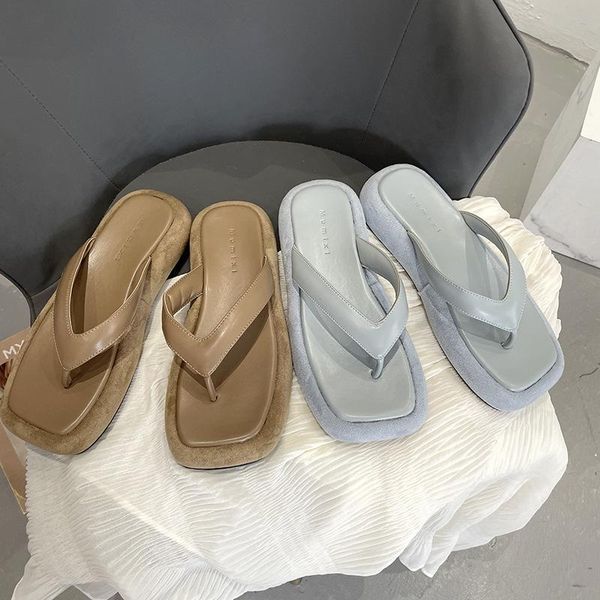 

slippers 2021 summer fashion korean version of all-match flip flops net red thick-soled for women's outer wear, Black