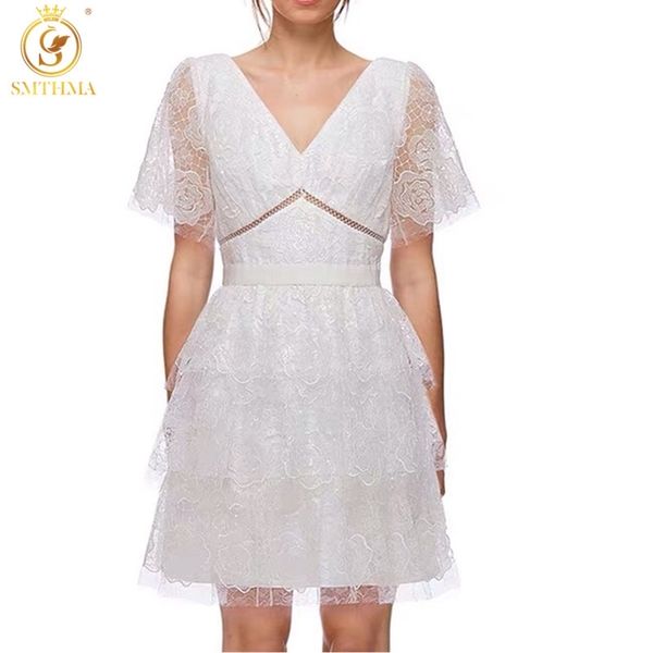 

vintage elegant rose flower white short sleeve summer dresses vestidos women v-neck embroidery mini dress robe 210520, Black;gray