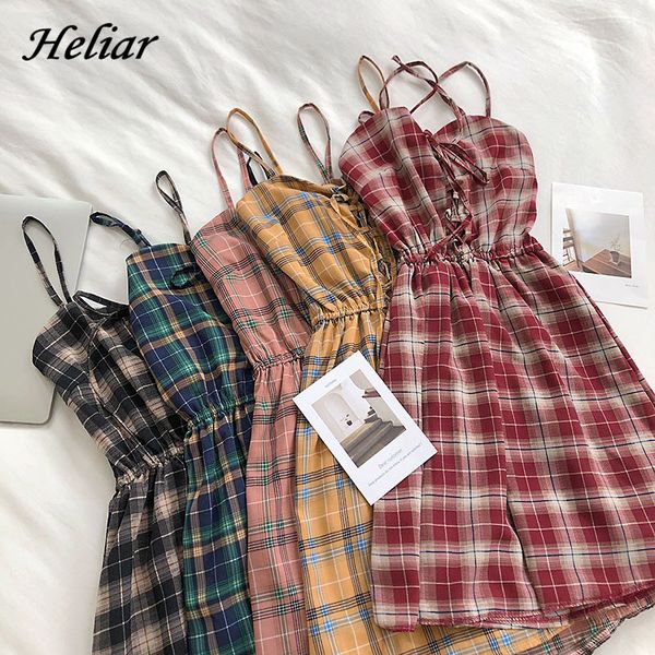 

summer plaid rompers playsuits lady pumpsuits spaghetti lapel sleeveless party cloth female playsuit women 210518, Black;white