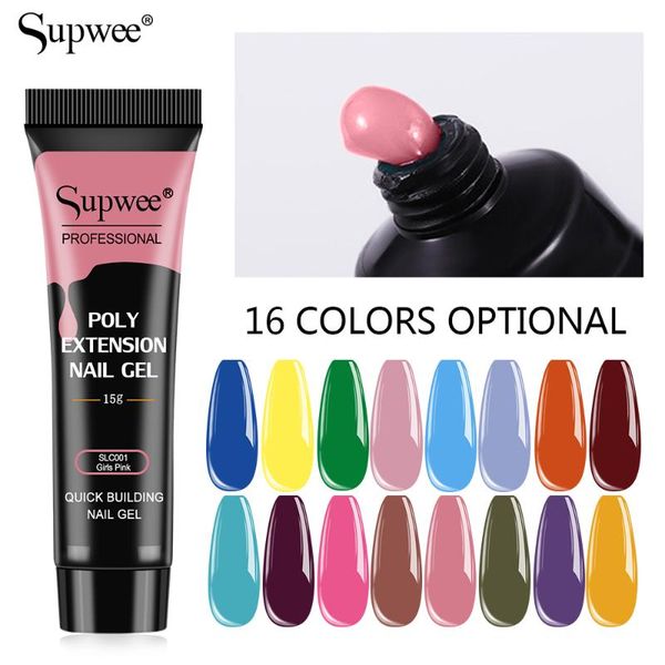 

nail gel supwee 15g poly uv for extension semi permanent hard polish colorful base nails design, Red;pink