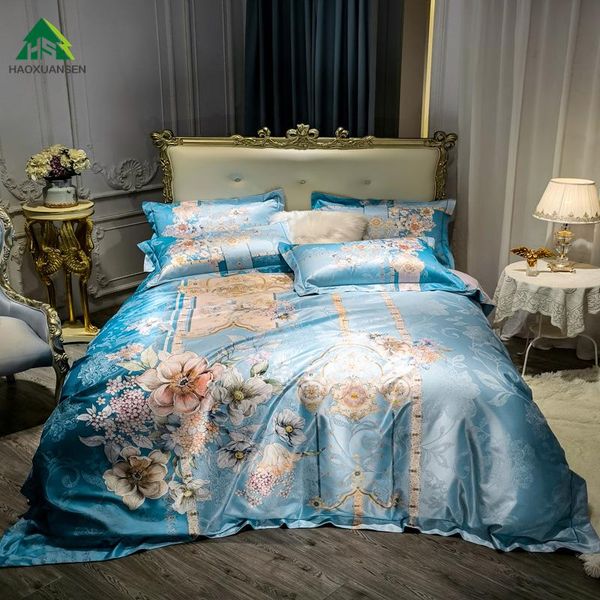 

bedding sets blue pink flower pure cotton fabric jacquard brushed set thicken duvet cover pillowcase bed sheets linen 3.9kg/4.2kg