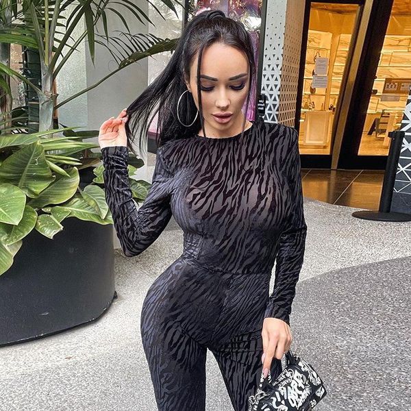 

women's jumpsuits & rompers 2021 long sleeve solid print o-neck skinny cut out jumpsuit spring summer women fashion streetwear lounge w, Black;white