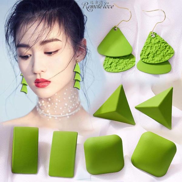

freshness geometry dangle earring fish hook studs in green for ladies, Silver