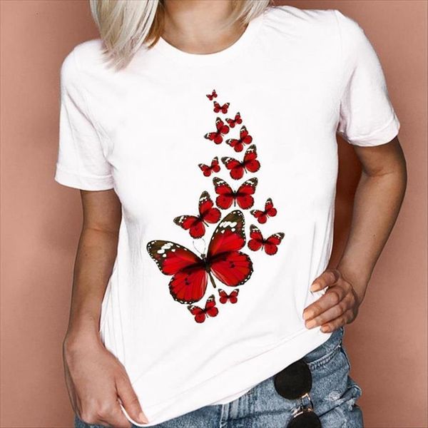 

graphic butterfly 90s trend womens cute style kawaii spring summer fashion lady clothes tees print female, White