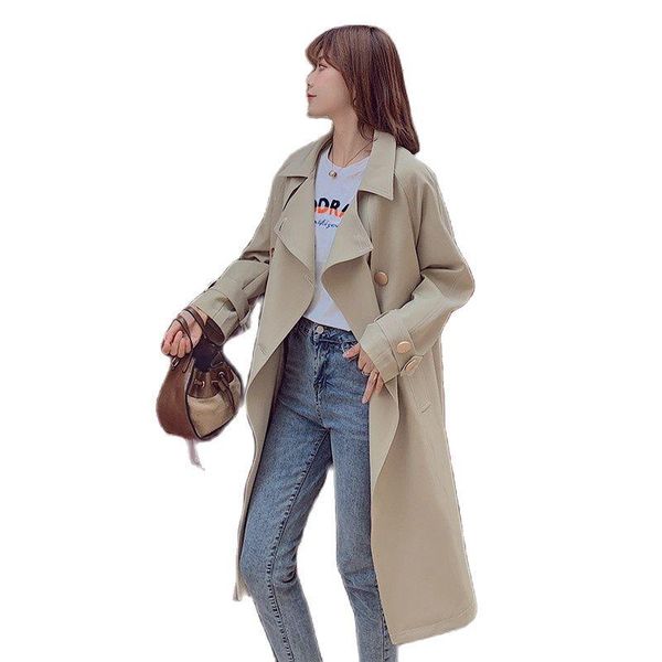 

women's trench coats fashion windbreaker mid-length coat 2021 korean loose over the knee outerwear spring autumn long f1029, Tan;black