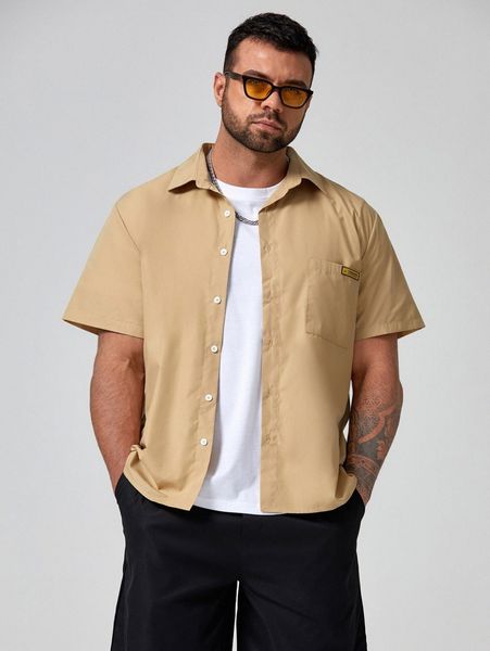

extended sizes men pocket patched detail shirt 725t#, White;black