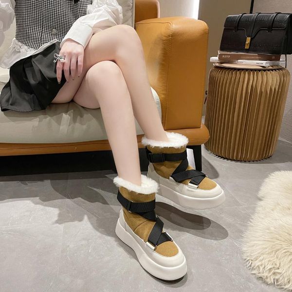 

boots enplei echt leer snowboots natuurlijke wol bont enkellaarsjes winter warm laarzen trendy dikke zool vrouwen schoenen maat 35-40, Black