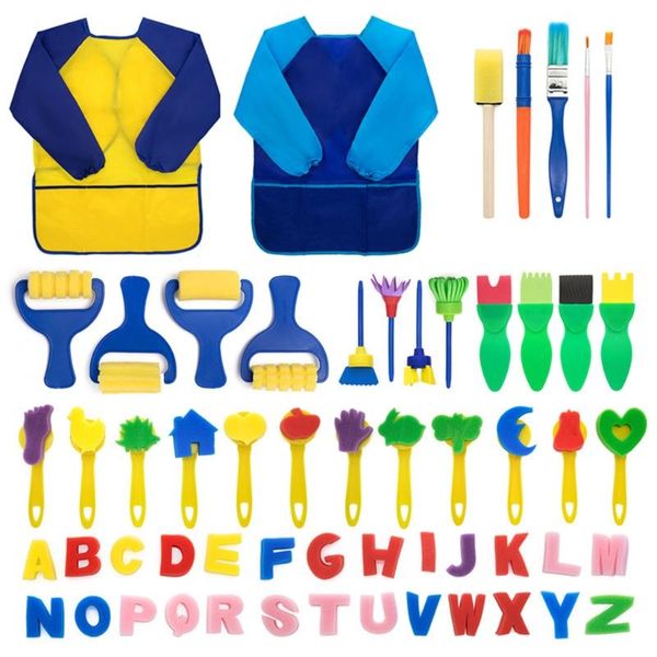 

gift sets 57 pcs toddler learning toys washable paint brushes set with smock apron early finger paints sponges brush face p