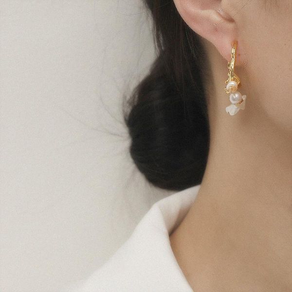 

stud baroque natural freshwater pearl earrings 2021 advanced sense design elegant fashion jewelry for girls hyacinth, Golden;silver