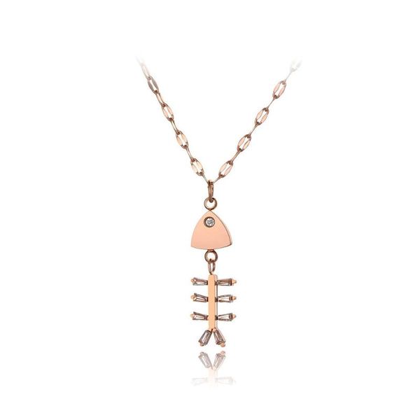 

trendy stainless steel cz crystal fish skeleton choker necklaces for women office style charm pendant necklace n19217, Silver