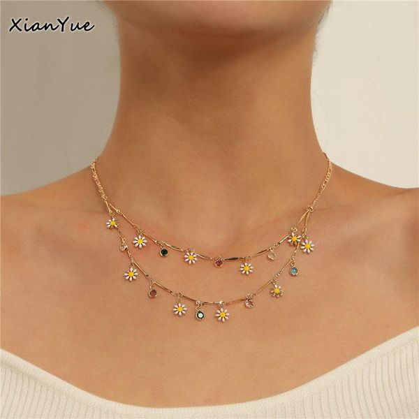 

pendant necklaces colorful lovely daisy flower pendants multi-layer for women 2021 korean fashion geometric clavicle jewelry, Silver