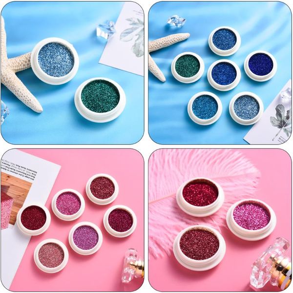 

6pcs/set blue siliver colorful nail glitters set holographics powder flake art sequins diy decoration glitter, Silver;gold