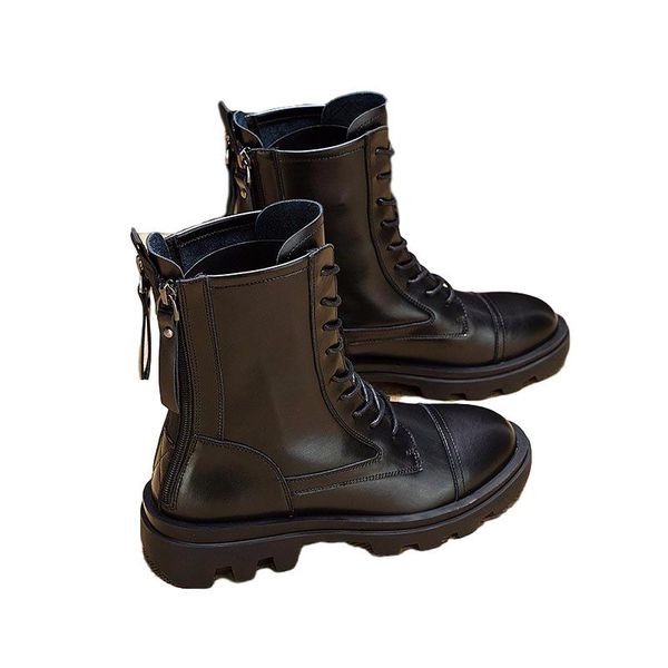 

boots women's 2021 autumn winter round toe fashion rubber thick bottom british style black keep warm