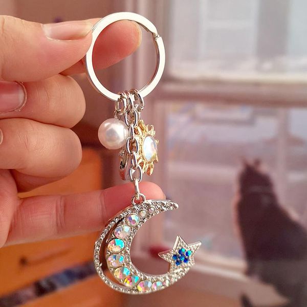 

keychains car keychain moon metal key ring keyring creative holder chain auto accessories, Silver