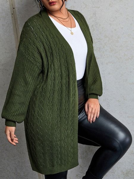 

plus drop shoulder open front cardigan h429#, Black