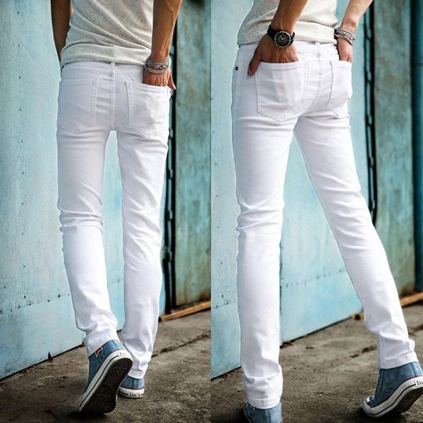 

men's jeans 2021 fashion spring autumn casual white skinny male feet stretch twill pantalon hombre teenagers pencil pants, Blue