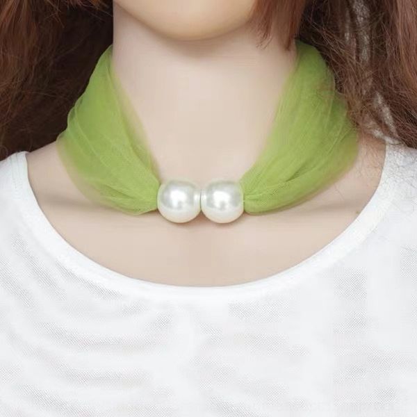 

09LO 2020 springpearl cravat button small silk ties versatile pearl button silk scarves and scarves scarf small scarf korean version versat, Black;gray