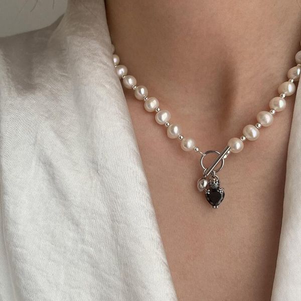 

chains fmily minimalist fashion exquisite pearl necklace temperament ot buckle love zircon clavicle chain for girlfriend gift, Silver