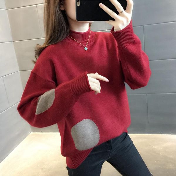 

women's sweaters room, row 8, no. 4 lower] real shooting circular color matching crimped half high collar pullover sweater [1690] 47, White;black