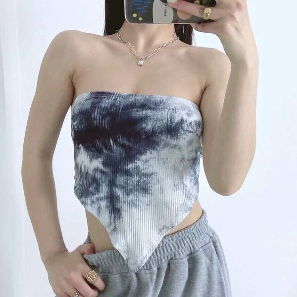 

2021 summer big open back flat tie dyed bra women elastic slim inverted triangle vest, Red;black