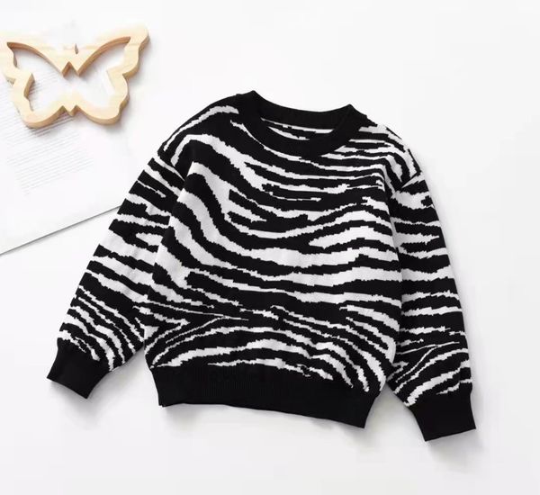 

kids zebra knitted pullover girls boys round collar long sleeve sweater children all-matching bottoming clothing q3285, Blue