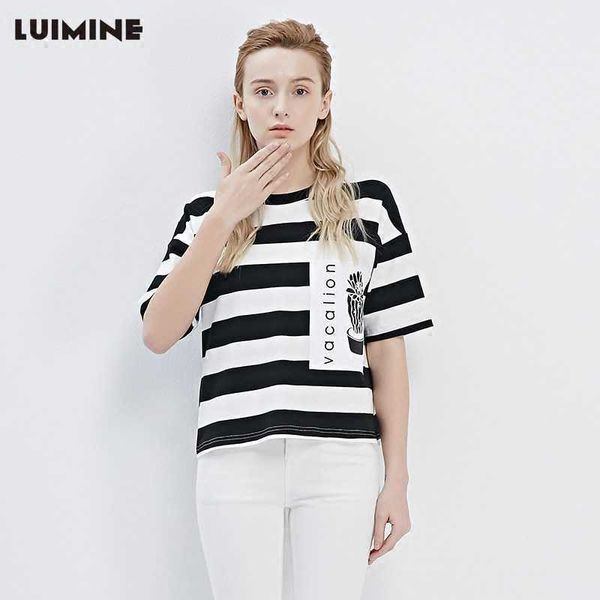 

2021 fashion t shirts summer women's stripe leisure trend loose, White