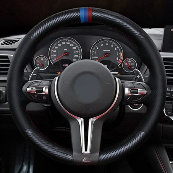 Copertura del volante in fibra di carbonio in vera pelle nera per BMW F87 M2 F80 M3 F82 M4 M5 F12 F13 M6 X5 m F86 X6 m F33 f30 m Sport