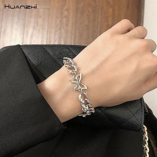 

link, chain huanzhi 2021 fashion silver color rhinestone astral hollow butterfly bracelet for ladies girls summer party travel jewelry, Black