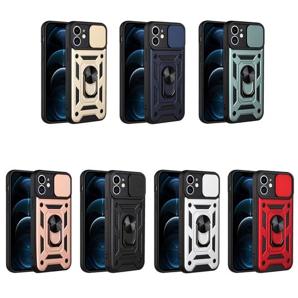 Capa de armadura anéis titular titular cobertura à prova de choque com carro magnético janela deslizante para iphone13 12 pro máx 11 xr xs 8 samsungs21 s20 ultra plus a01 a10s a11 a02 a02s lg moto