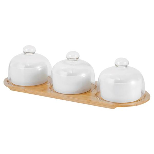 

disposable cups & straws 1set of ceramic dessert dish salad bowl fruit with glass cover tray (white)
