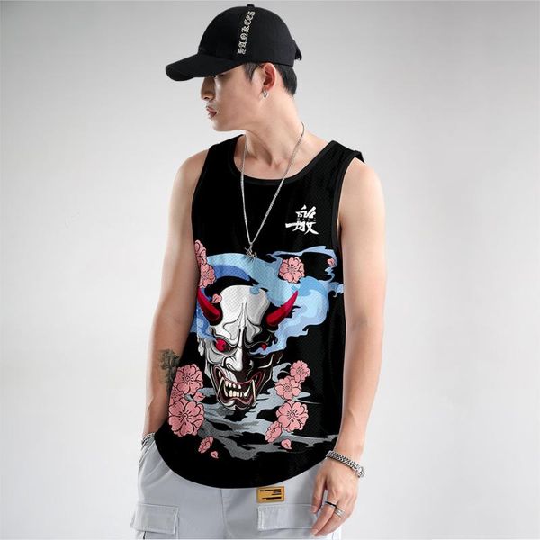 

men' tank men bodybuilding stringer fitness singlets gyms black devil print clothing sleeveless shirt vest, White;black