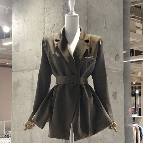 

women's suits & blazers [ewq] korea chic autumn casual trend women solid color lapel belt coat fashion simple long-sleeved blazer 2021, White;black
