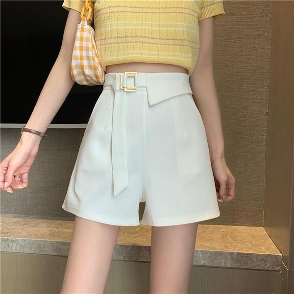 

women's shorts korean pure belt white black women fashion casual regular loose big size straight solid office lady jogger female