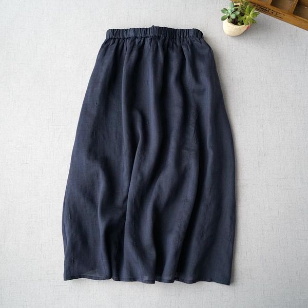 

skirts spring summer women casual loose plus size mori girls comfortable elastic waist all-match brief basic ramie, Black