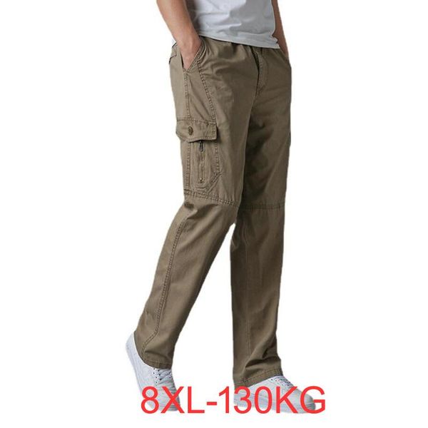 

men's pants 8xl 5xl xl summer men cargo pocket zipper out door big size simple army green straight trousers loose gray, Black