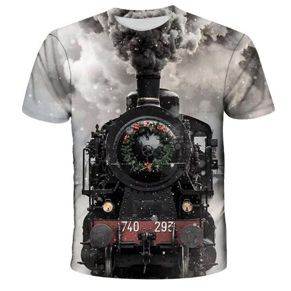 

men's t-shirts 2021 summer outdoor t-shirt 3d short-sleeved printing train railway sports shirt travel landscape, White;black